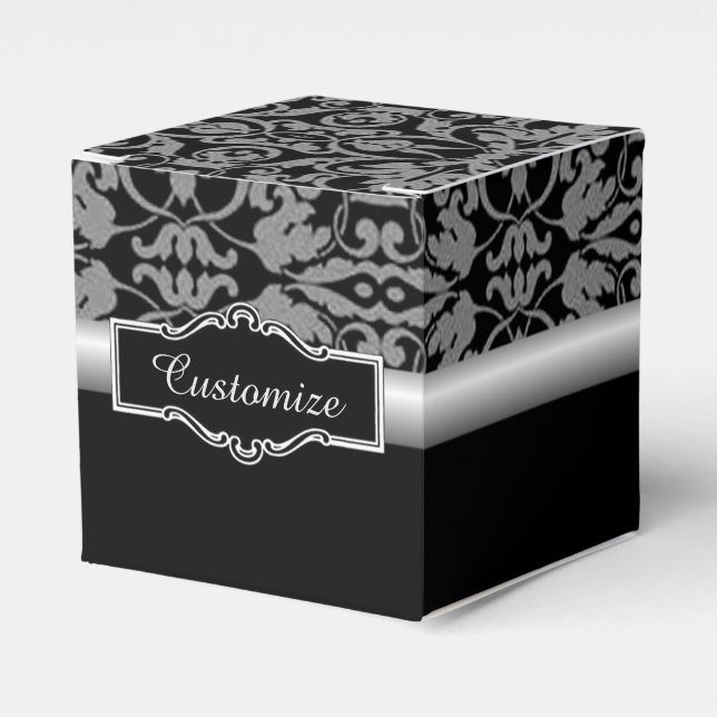 Personalisiert Black & Silver Damask Cube Fevor Bo Geschenkschachtel (Vorderseite)