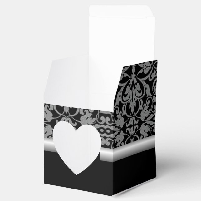Personalisiert Black & Silver Damask Herzinfarkt Geschenkschachtel (Geöffnet)
