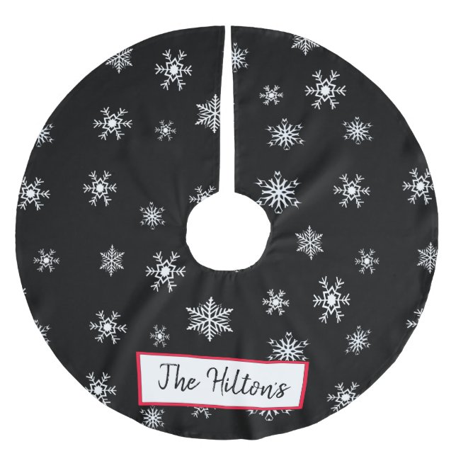 Personalisiert Black Snowflake Weihnachts-Rock Polyester Weihnachtsbaumdecke (Vorderseite)