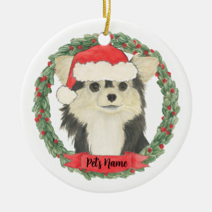 Personalisiert Black & Tan Long Haired Chihuahua Keramik Ornament