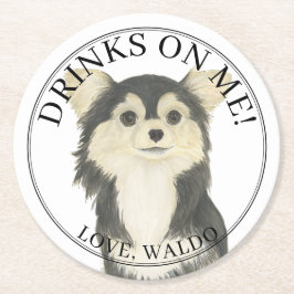 Personalisiert Black Tan Long Haired Chihuahua Runder Pappuntersetzer