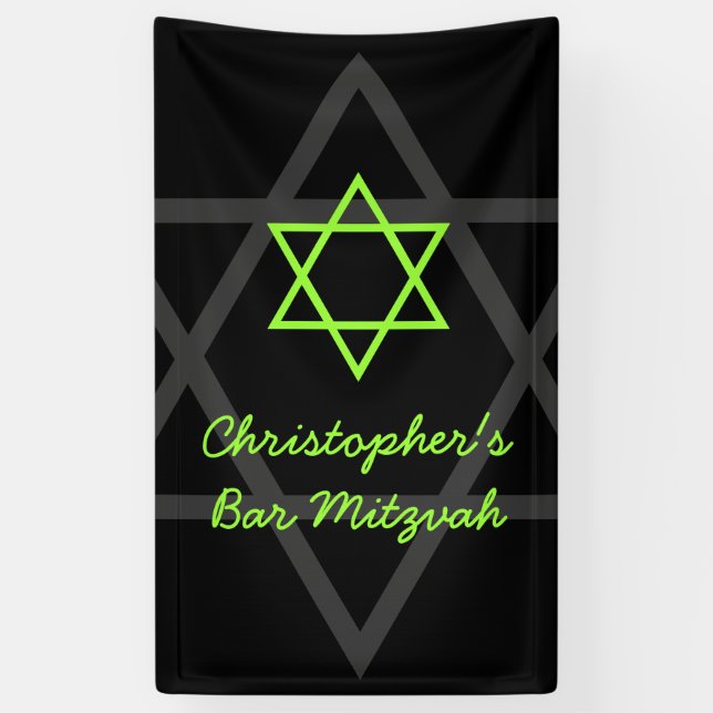 Personalisiert Black und Lime Green Bar Mitzvah Banner (Vertikal)