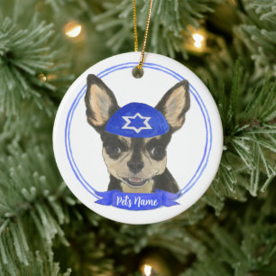 Personalisiert Black und Tan Chihuahua Yarmulke Keramik Ornament