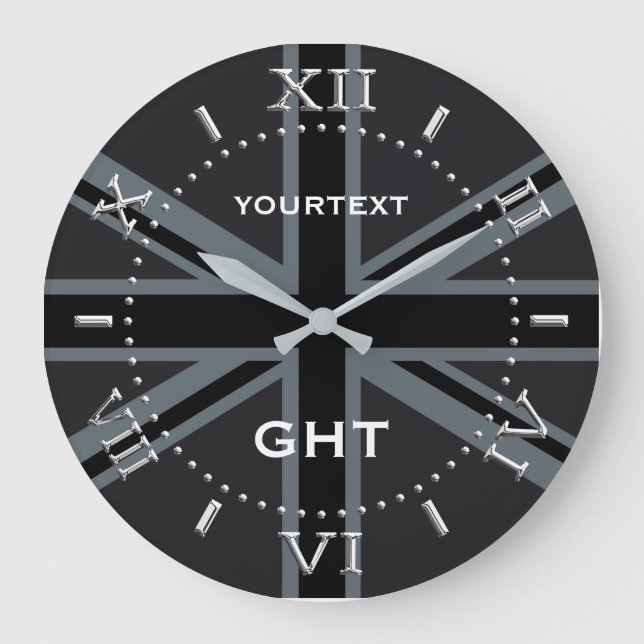 Personalisiert Black Union Jack British Flag Dial Große Wanduhr (Vorderseite)