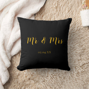 Personalisiert Black w/Yellow Mr & Mrs. Kissen