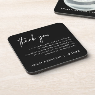 Personalisiert Black Wedding Vielen Dank Getränkeuntersetzer