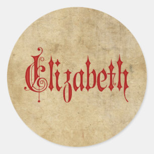 Personalisiert Blackletter Parchment Elizabeth Red Runder Aufkleber