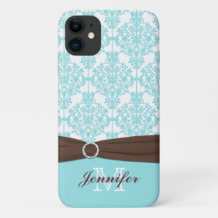 Personalisiert Blau, braun, weißer Damast iPhone 1 Case-Mate iPhone Hülle