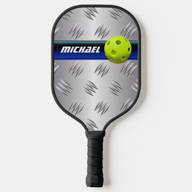 Personalisiert Blau, IMITATE Silber Diamantplatte Pickleball Schläger (Rückseite)