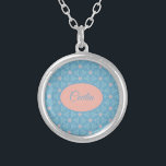 Personalisiert Blau und Rosa Geometrie Abstrakt Versilberte Kette<br><div class="desc">Personalisiertes geometrisches Design in Blau und Rosa,  abstrakte Design-Kette</div>