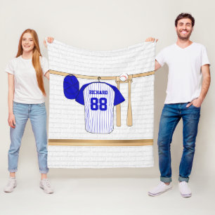 Personalisiert Blau und Weiß Baseball T-Ball Fleecedecke