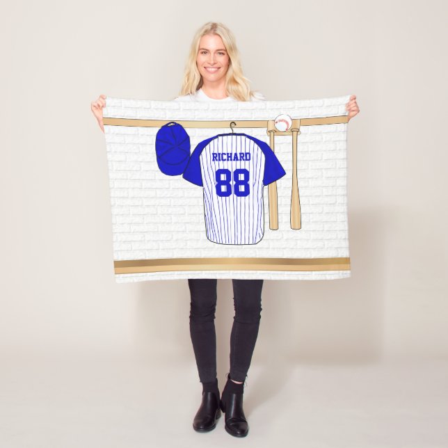 Personalisiert Blau und Weiß Baseball T-Ball Fleecedecke (Beispiel)