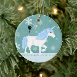 Personalisiert Blau und Weiß Einhorn und Fairy Keramik Ornament