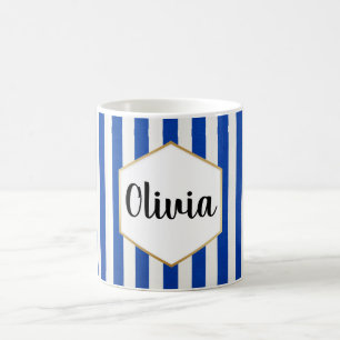Personalisiert Blau und Weiß gestreift Kaffeetasse