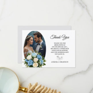 Personalisiert Blau und Weiß Rose Dankeschön Karte