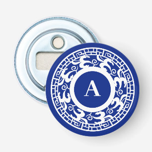 Personalisiert Blau Weiß Chinoiserie Chic Monogram Flaschenöffner