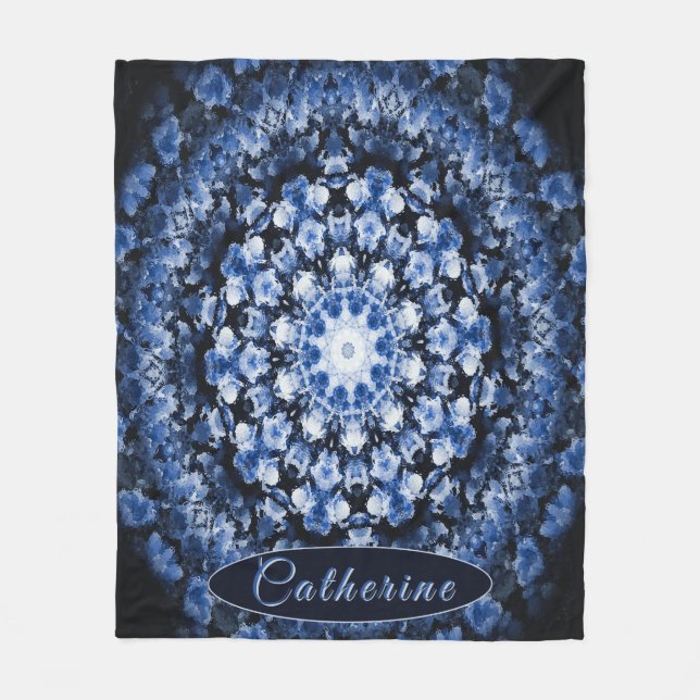 Personalisiert Blauer Blumenglas Mandala Fleecedecke (Vorderseite)