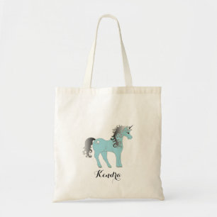 Personalisiert Blauer und grauer Einhorn Tragetasche