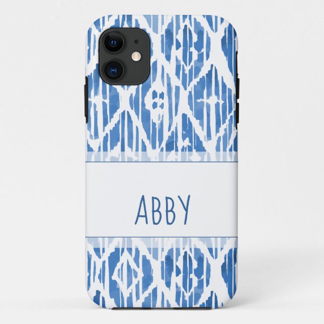 Personalisiert-blaues Ikat-Muster Case-Mate iPhone Hülle (Rückseite)