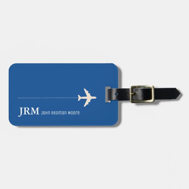 personalisiert-blaues Reiseflugzeug Gepäckanhänger (Vorderseite horizontal)