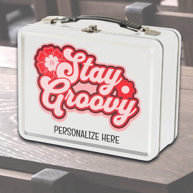 Personalisiert Bleibe Retro der Groovy 70er Jahre Metall Brotdose (Stay Groovy retro 70s lunchbox)