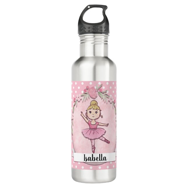 Personalisiert Blond Ballerina Wasserflasche Edelstahlflasche (Vorderseite)