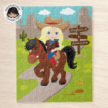 Personalisiert Blonde Cowgirl Jigsaw Puzzle<br><div class="desc">Personalisiertes Cowgirl reiten auf Pferden Puzzle. Bitte Karo mehr von meinen personalisierten Geschenken raus.</div>