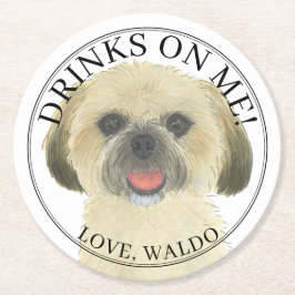 Personalisiert Blonde Tan Gold Shih Tzu Dog Weddin Runder Pappuntersetzer