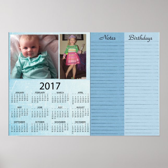 Personalisiert Blue 2017 Kalender mit Baby-Foto Poster (Vorne)