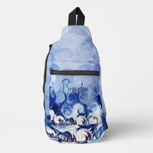 Personalisiert Blue Abstrakt Circles Fleece Blanko Crossbody Bag (Vorderseite)