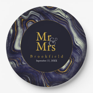 Personalisiert Blue Agate Wedding Mr. Mrs. Pappteller