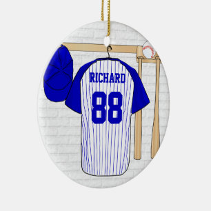 Personalisiert Blue and White Baseball Jersey Keramikornament