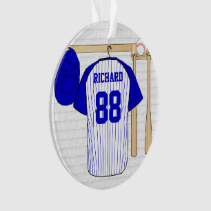 Personalisiert Blue and White Baseball Jersey Ornament