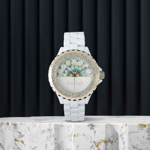 Personalisiert Blue Aquamarin Gold Floral Watch Armbanduhr