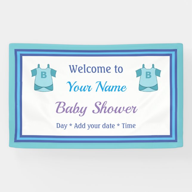 Personalisiert Blue Baby Dusche Banner (Horizontal)