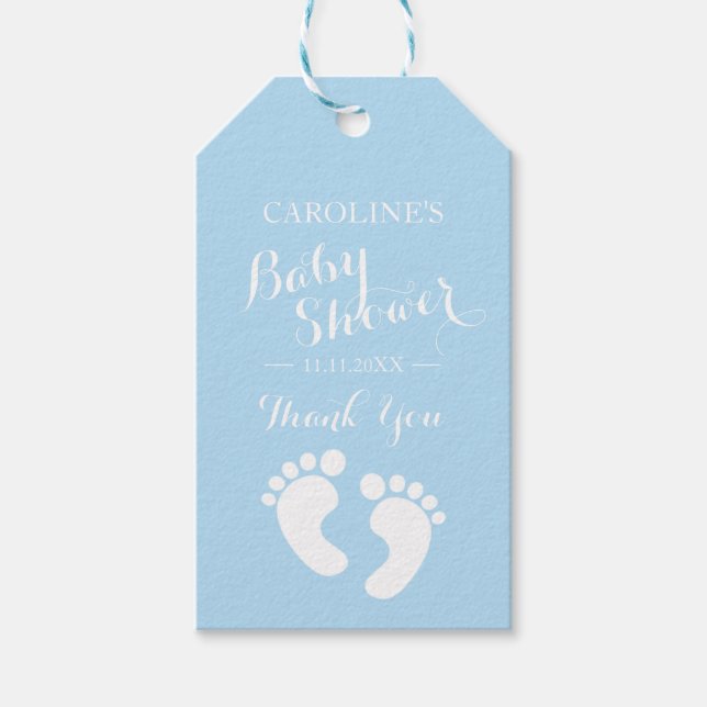Personalisiert Blue Baby Feet BOY Babydusche Geschenkanhänger (Vorderseite)