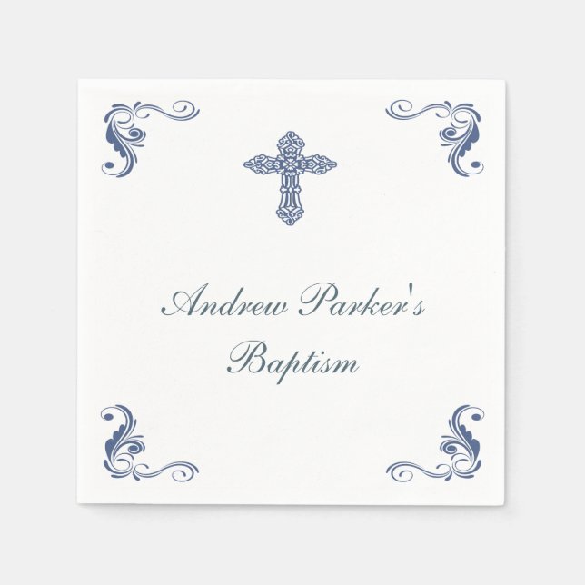 Personalisiert Blue Baptisse/Baby Dusche Napkins Serviette (Vorderseite)
