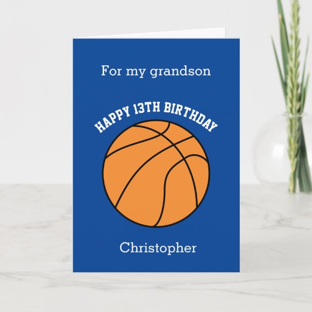Personalisiert Blue Basketball 13. Geburtstag Karte (Vorderseite)