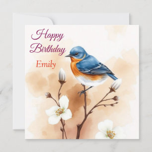 Personalisiert Blue Bird Blume Wasserfarbe Geburts Karte