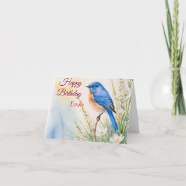 Personalisiert Blue Bird Blume Wasserfarbe Geburts Karte