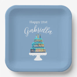 Personalisiert Blue Birthday Cake Pappteller