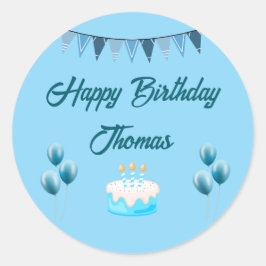 Personalisiert Blue Birthday Runder Aufkleber