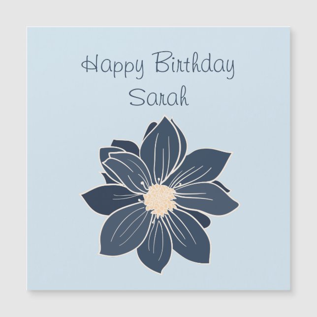 Personalisiert Blue Blume Happy Birthday Magnet (Vorderseite)