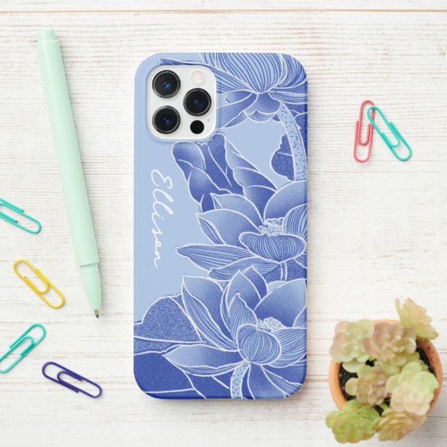 Personalisiert Blue Blume Lotus Mandala Chinoiseri iPhone Hülle (Auf dem Schreibtisch)