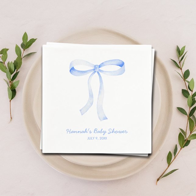 Personalisiert Blue Bow Baby Dusche Wasserfarbe Serviette (Personalized Blue Bow Baby Shower Watercolor Napkins)