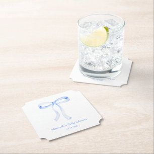Personalisiert Blue Bow Baby Dusche Wasserfarbe Untersetzer