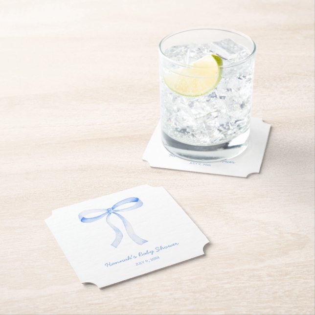 Personalisiert Blue Bow Baby Dusche Wasserfarbe Untersetzer (Vor Ort)