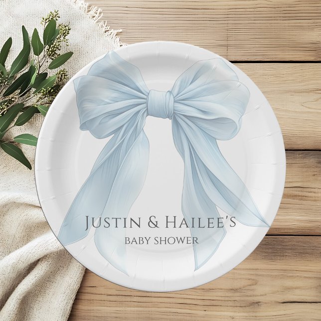 Personalisiert Blue Bow Girl Coquette Babydusche Pappteller (Von Creator hochgeladen)