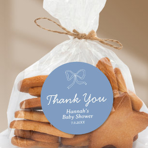 Personalisiert Blue Bow Ribbon Baby Dusche Gefalle Runder Aufkleber