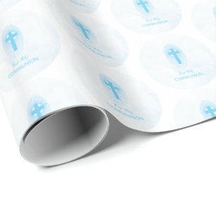 Personalisiert, Blue Boy Erstkommunion Kreuz Geschenkpapier